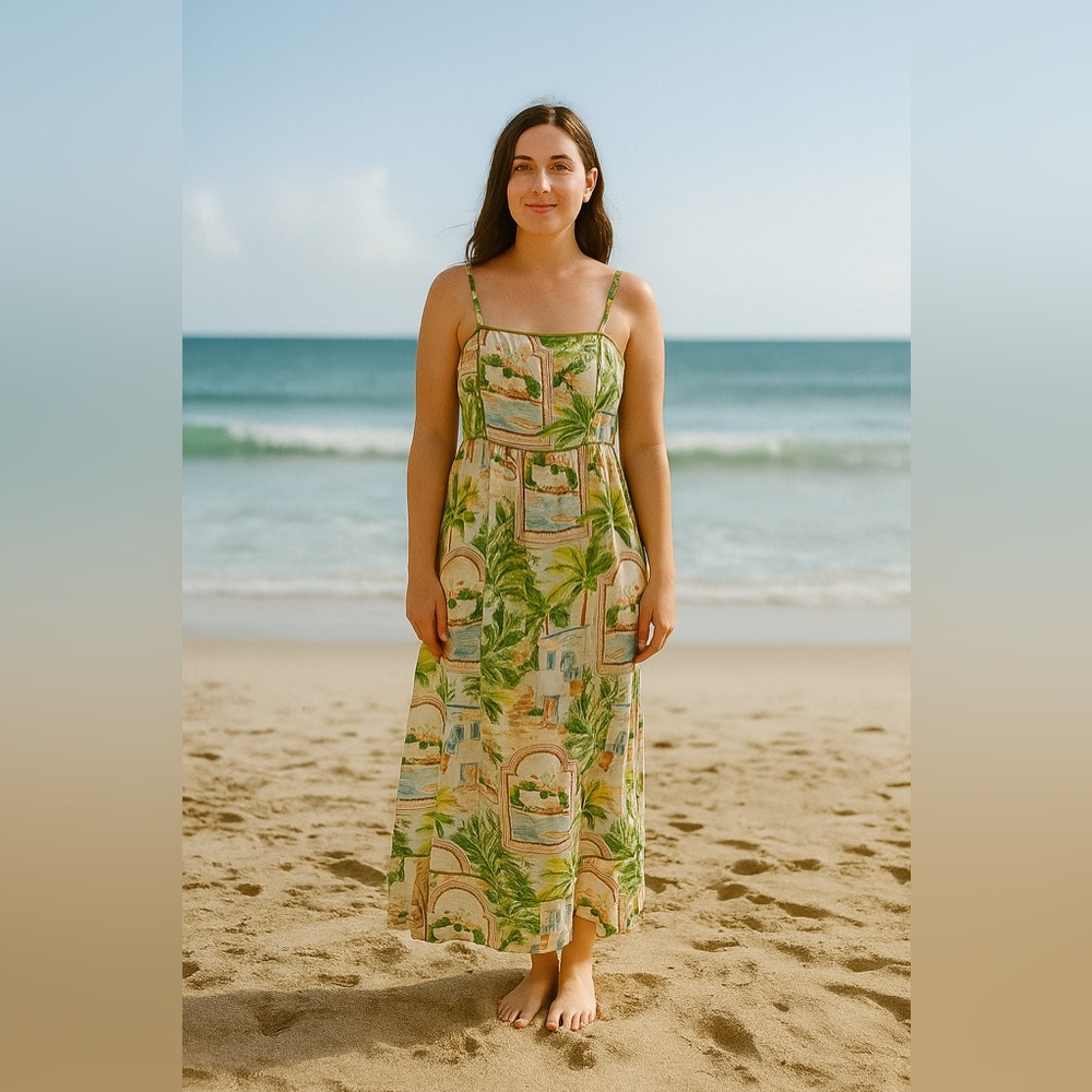 The Good Journey Maxi Sundress Size 10 Tropical Beachy Vacation Babydoll Wedding